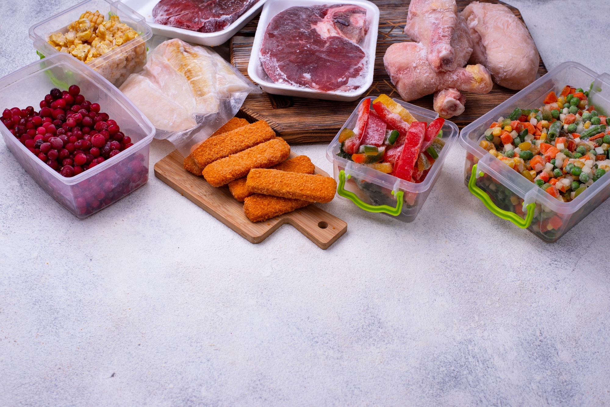 Set of various frozen products