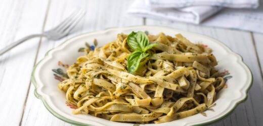 Tagliatelle pasta with cream and mushrooms, Fettuccine pasta.