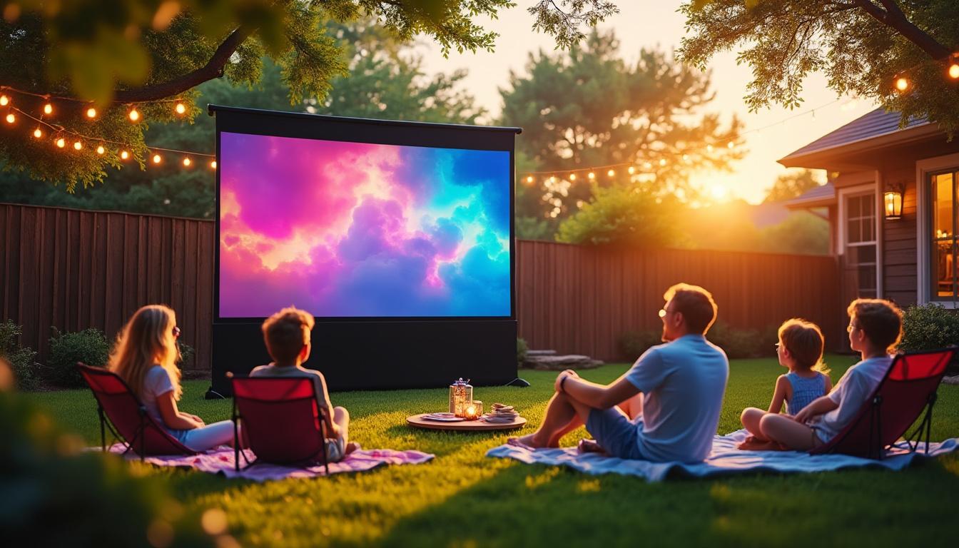 découvrez notre sélection des meilleurs écrans de projection extérieur pour des soirées d'été en famille inoubliables, alliant qualité d'image et facilité d'installation.