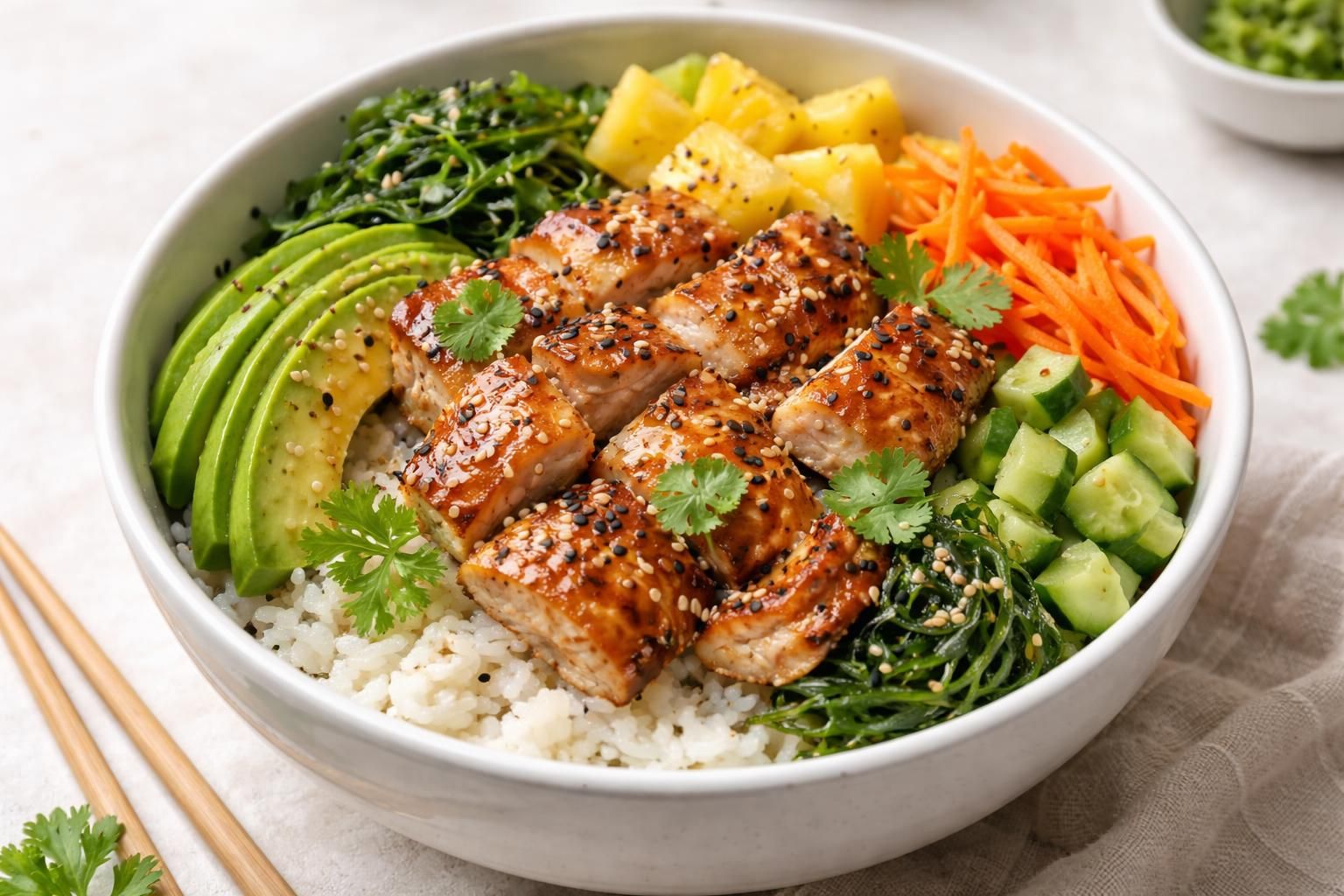 découvrez la recette simple et rapide du poke bowl au poulet, un plat frais et savoureux parfait pour un repas équilibré et coloré.