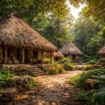 Architecture authentique des maisons traditionnelles mayas