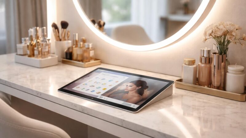 Intégrer tablette tactile Microsoft au poste beauté sans câbles visibles, mode d’emploi