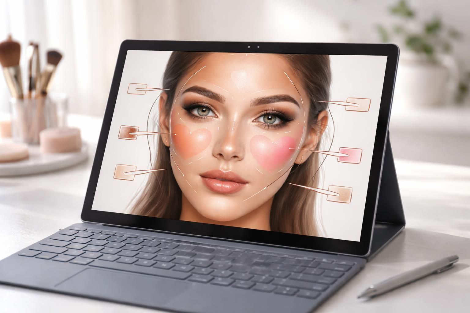 découvrez un cours de maquillage clair et détaillé avec des schémas annotés, spécialement conçu pour une utilisation optimale sur tablette windows.