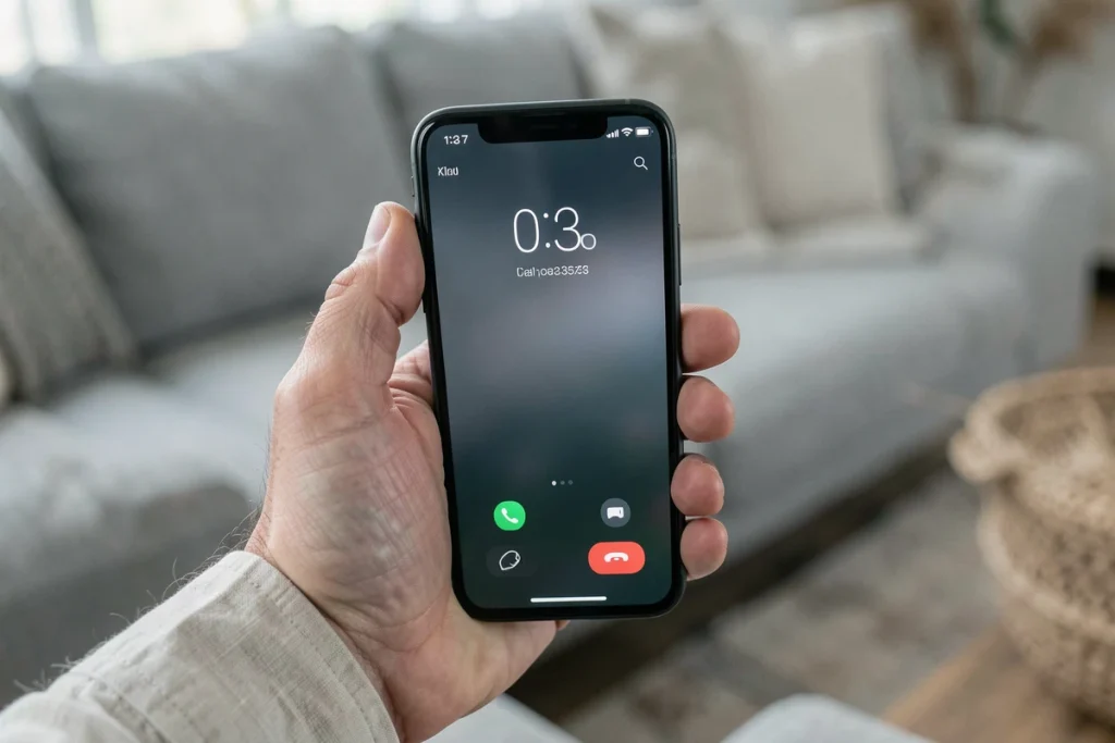 Gros plan d'un smartphone affichant un numéro entrant associé au service Amazon