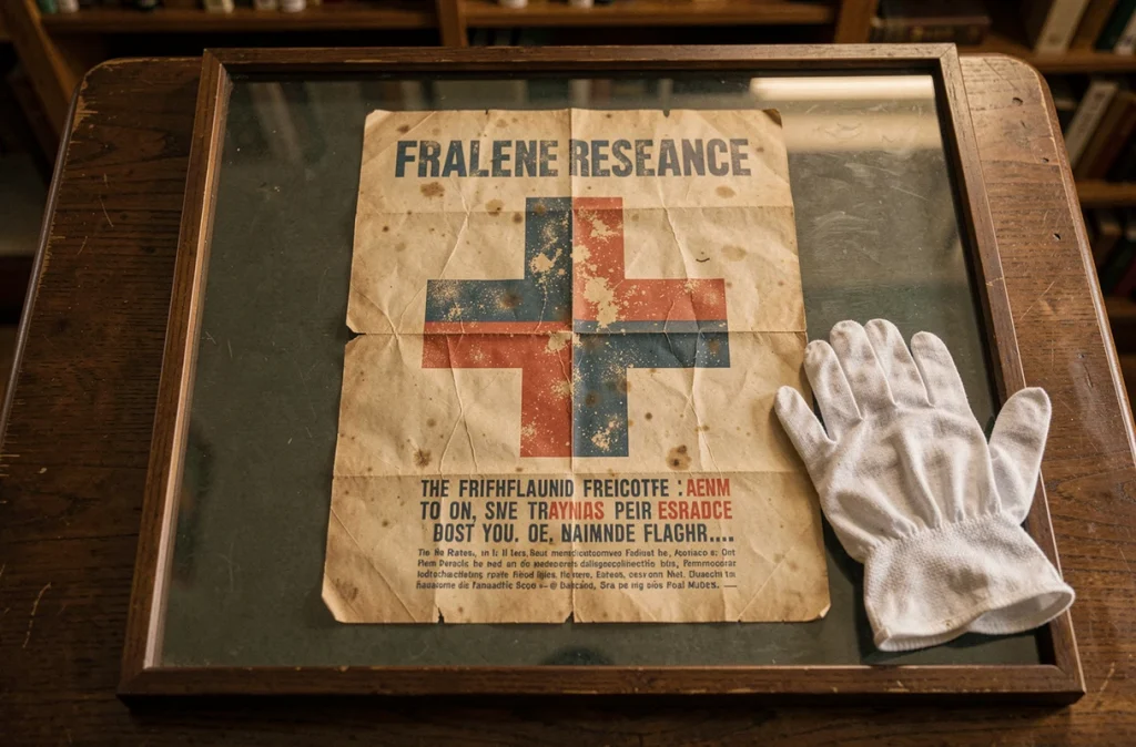 Affiche de propagande de la Résistance française avec la Croix de Lorraine conservée dans une bibliothèque d'archives